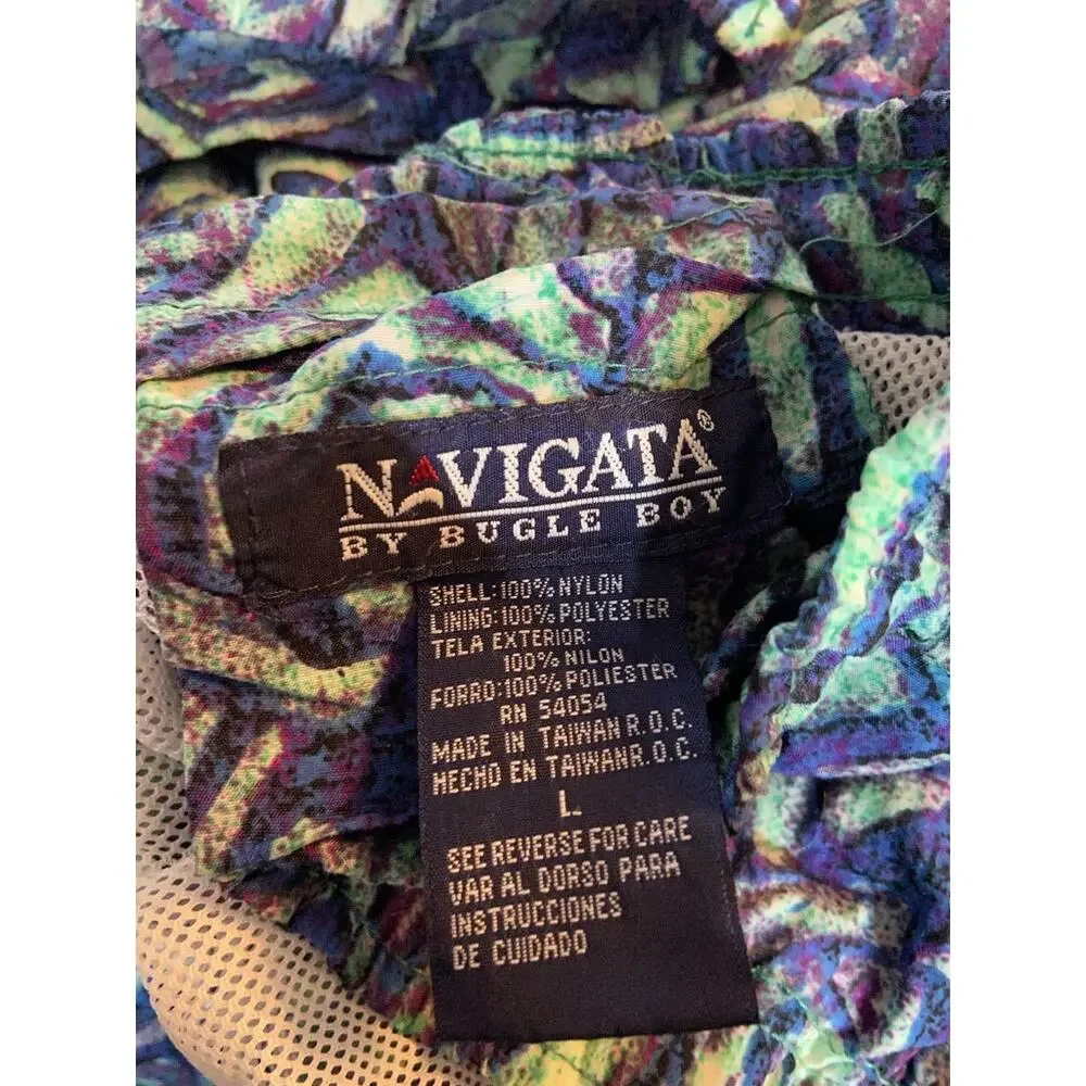 Vintage Bugle Boy Navigata Swim Trunks 80s Shorts 100% Nylon Mesh Lined Large